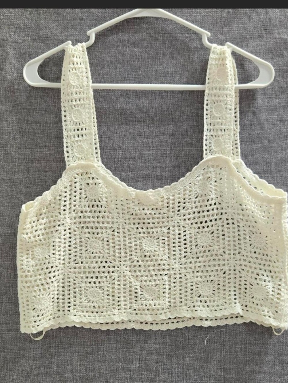 Cream Crochet Crop Tank Top - Women Size M/L